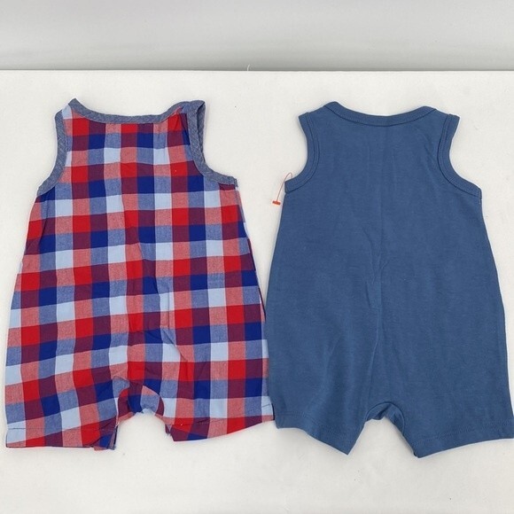 Baby Cat & Jack 0-3 months lot of 2 Blue Plaid Crab Shorts Romper Jumpsuit New - Picture 8 of 8